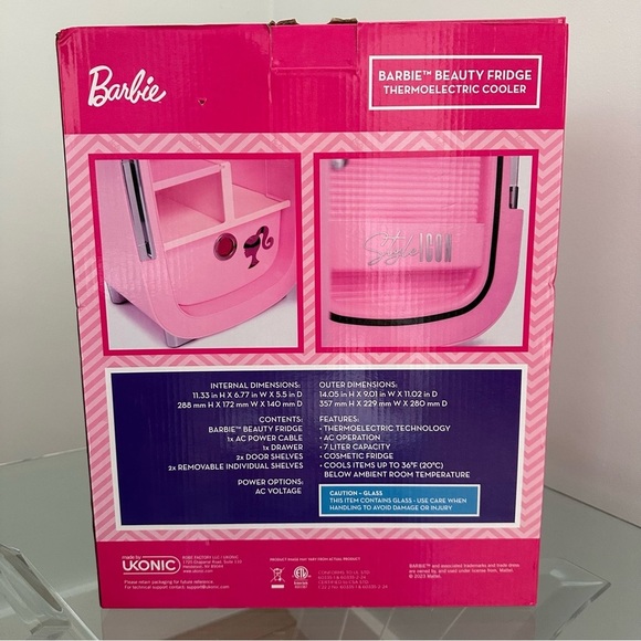 BARBIE Mirror Beauty Cooler Mini Fridge Glass Door Pink NEW IN BOX - Picture 11 of 11